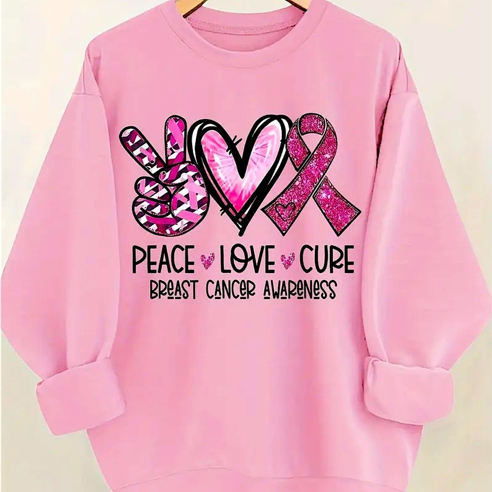 Women's Casual Crew Neck Sweatshirt with Breast Cancer Awareness